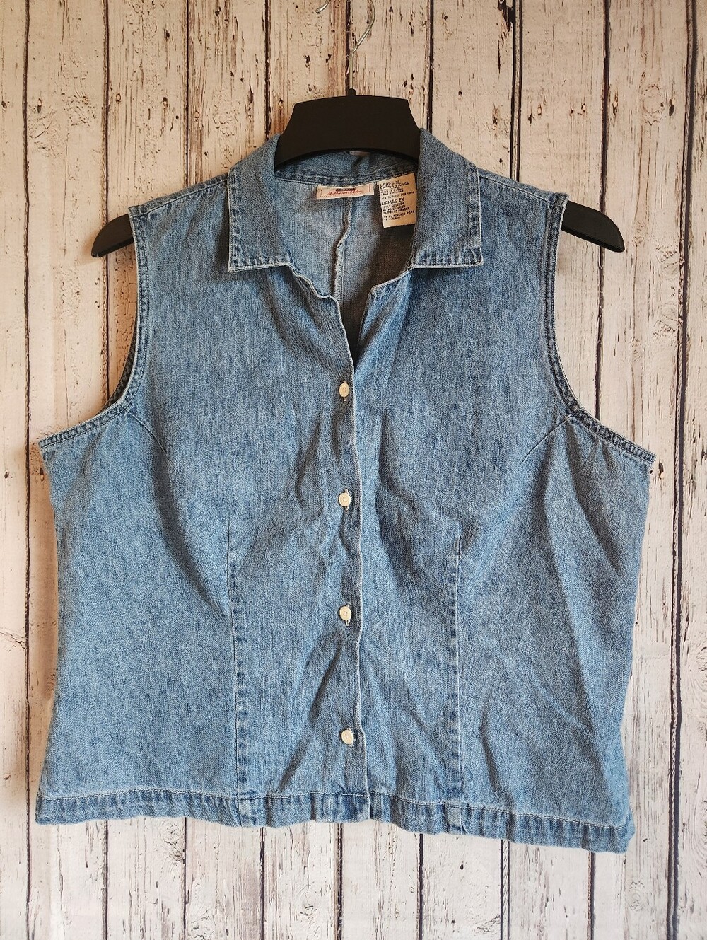 Vintage Faded Glory 100% Cotton Denim Button Up Vest Top Size XL